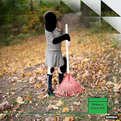 Superio Kids Rake with Hardwood Handle, Durable Plastic Head to Sweep Leaves in Lawn and Tidying Up The Garden, 34"