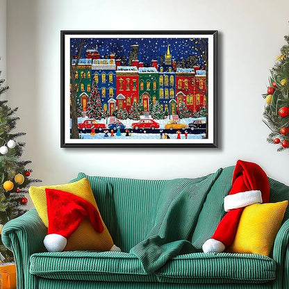 Vintage Winter Christmas City Jigsaw Puzzle 1000 Pieces for Adults with Back Letters - Snowy Nightscape with Santa Claus Trees Cars Family Challenge Gift Game Night Size (27.6x19.7) Inch