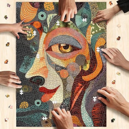 Mysterious Face Jigsaw Puzzles for Adults 1000 Pieces, 6 Colors on Back Puzzles, Pieces Fit Together Perfectly, Puzzle Size 26.6x19.2