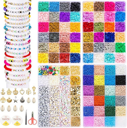 Goldwise Friendship Bracelet Kit 4 Boxes-13078 Pcs 72 Colors Bracelet Making Kits with Clay, Glass Seed and 3 Styles Letter Beads with Charms for DIY Craft Gift