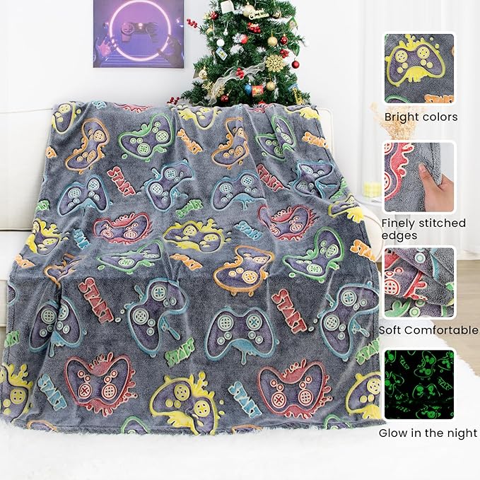 Gamer Gifts for Teen Boys Kids Gaming Controller Toys - Glow in The Dark Blanket Gamepad Gifts for 2 4 6 8 10 11 Year Old Boys - Game Room Decor for Men Son Boyfriend Birthday Christmas 50"x60"