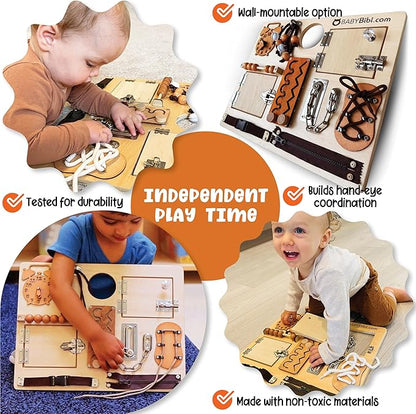 Large Montessori Busy Board - 10-in-1 Sensory Activity Toy for Toddlers with Locks, Shoelaces & More - Education Travel Toy for Boys & Girls Ages 3+