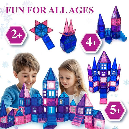 111 pcs Magnetic Tiles - 3D Diamond Building Blocks, STEM Educational Toys for Kids, Perfect for Pretend Play, Birthday Gifts for 3-8 Year Old Girls and Boys, Free Bag Included