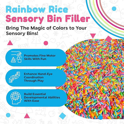 Rainbow Rice Sensory Bin Filler for Sensory Table - Colored Rice for Sensory Play (4 Cups - 2LB)