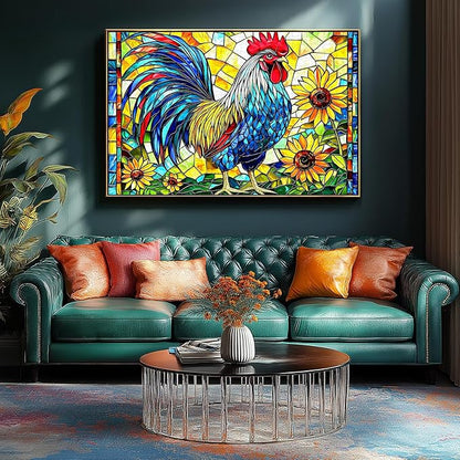 Stained Glass Rooster Puzzles for Adults 1000 Pieces Colorful Rooster Puzzle for Adults Mosaic Jigsaw Puzzles1000 Pieces with Letters on Back Hard Impossible Difficult Challenging Family Puzzle