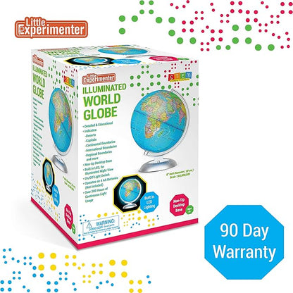Little Experimenter 8” Illuminated Globes for Kids - Light Up World Globe With Stand, Best Gift Ideas for Children, Educational STEM Toys for All Ages, Gifts for Boys And Girls Ages 8-12+ Years Old