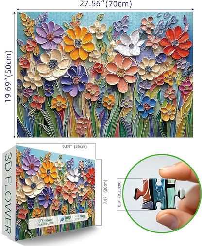 Colorful Embossed Flowers Puzzles for Adults, Plant Floral Puzzle Art, Impossible Hard Difficult Challenging Jigsaw Puzzles 1000 Pieces Painting