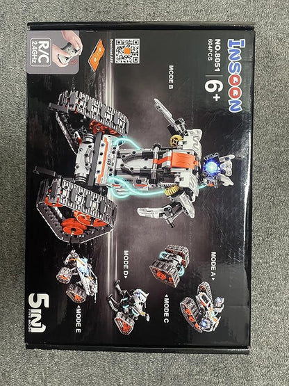 5-in-1 Building Toys with LED Light, APP & Remote Control Building Block Set, 604 PCS RC Tech Rechargeable Tank Robot Sleigh Tracked Racer Toy, Gift for Kids Boys Girls Ages 6 7 8 9 10 11 12+
