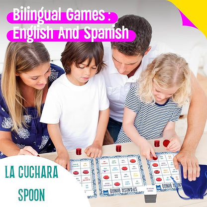 Spanish Bingo Game, 12 Vocabulary Bingo Board Game Bilingual Word Learning Educational Toys for Words Learning - Ages 5 and up (Up to 12 Players)