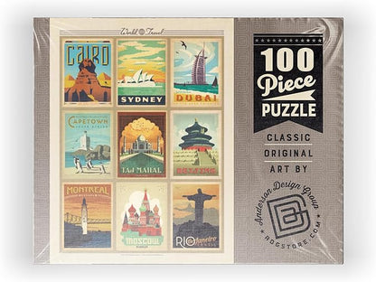 MyPuzzle World Travel, Collage, Vintage Poster - Premium 100 Piece Jigsaw Puzzle for Adults
