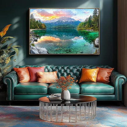 Eibsee Lake Jigsaw Puzzles 1000 Pieces Nature Landscape Puzzles for Adults 1000 Pieces with Letters on Back Hard Impossible Difficult Challenging Family Puzzle Mountain Scenery Lake Puzzles