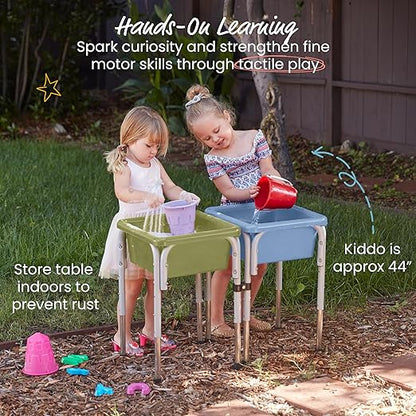 ECR4Kids 2-Station Sand and Water Adjustable Play Table, Sensory Bins, Fern Green/Powder Blue