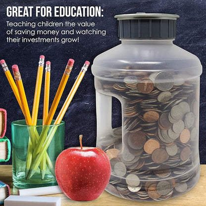 Jumbo Digital Coin Counter Bank - Extra Large Savings Jar for Pennies Nickles Dimes Quarters Half Dollar and Dollar Coins | Clear Jar w/LCD Display
