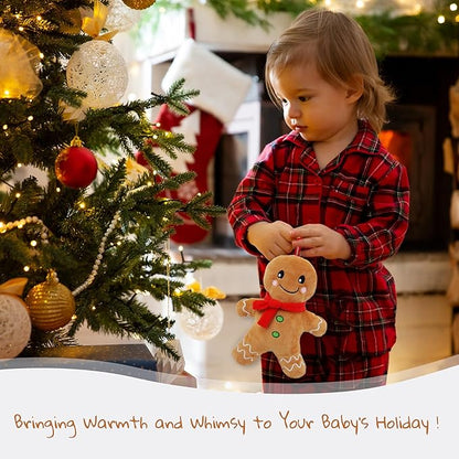 June Garden 8" My First Gingerbread Boy Doll – Soft Plush Baby Christmas Toy with Rattle for Infants, Nursery & Home Décor