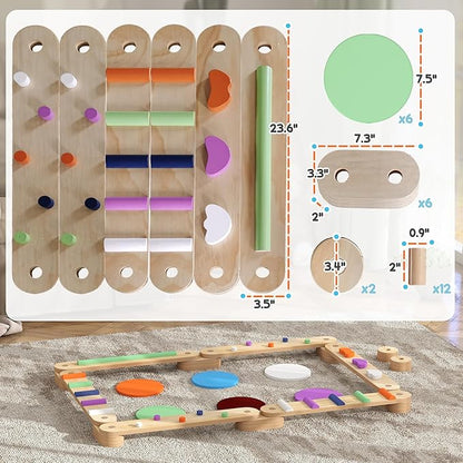 Qaba Kids Balance Beam, Wooden Balance Board with Stepping Stones, Gymnastics Obstacle Course for Toddlers 3-8 Years for Motor Skills Coordination, Indoor Outdoor Use