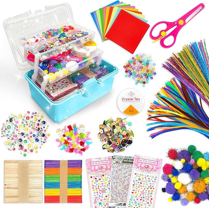 LINAYE 2500+PCS Arts and Crafts Supplies for Kids, DIY Craft Supplies Kit Box for Ages 6-8, Arts and Crafts Kit for Kids, Crafting Supply Set for Girls Boys Birthday Christmas Gifts, Blue