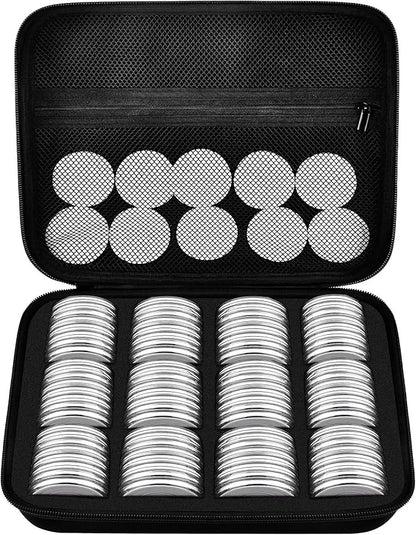 PAIYULE 96 Pieces 46mm Coin Capsules, with Foam Gasket and Plastic Storage Organizer Box, 6 Sizes (20/25/27/30/38/46mm) Coins Collector Case Holder for Coin Collection Supplies (White)