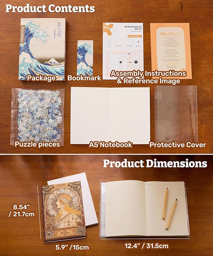 PieceRelax A5 Puzzle Journal 329 Plastic Pieces for Adults - Van Gogh - Irises - Book Cover & Notebook, Unique Puzzle Gift, Jigsaw Artwork [YA1065]