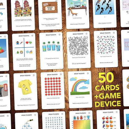100 PICS Brain Teasers Travel Game - Solve 100 Puzzles | Flash Cards with Slide Reveal Case | Card Game, Gift, Stocking Stuffer | Hours of Fun for Kids and Adults | Age 6+