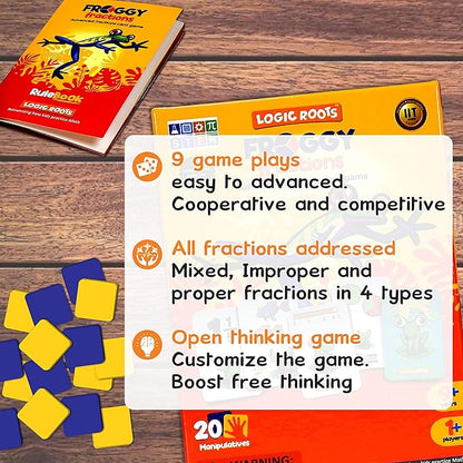 Froggy Fractions Math Games for Fourth Grade and up, 24 Fraction Manipulatives 72 Proper, Improper, and Mixed Fractions Card, Stem Toys for 10 Year Olds and Up
