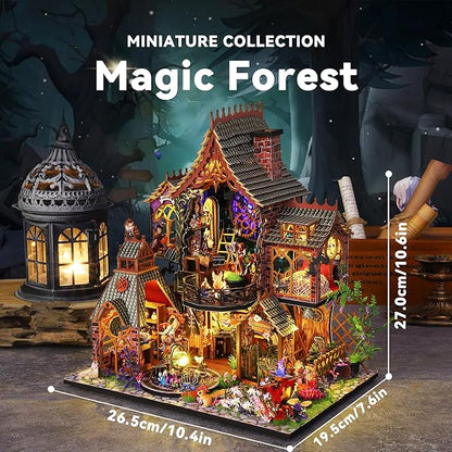 Flever Dollhouse Miniature DIY House Kit Creative Room with Furniture for Romantic Artwork Gift (Magic Forest)