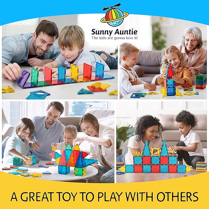 Magnetic Tiles 56 PCS, Magnetic Tiles for Kids & Toddlers Ages 3-8, Magnet Toy for 3 4 5 6 7 8 Year Old Boys Girls Kids & Toddlers, Magnet Blocks Building Set STEM Toy, Great Gift for Kids aged 3-8