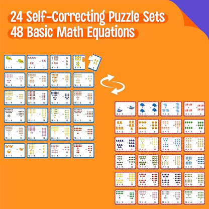 24 Set Addition & Subtraction Puzzles, Self-Correcting Matching Adding and Subtracting Puzzles, Educational Math Games Calculation Activities, Math Learning Toys for Preschool Kids