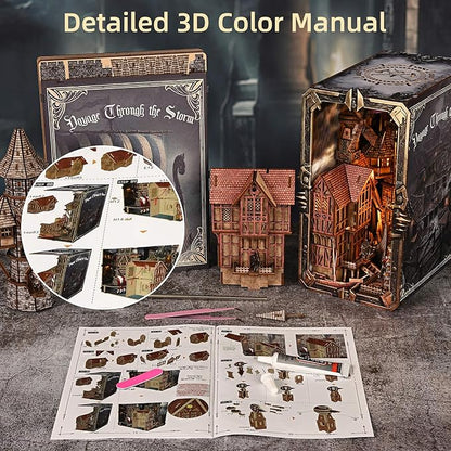 Viking Book Nook Kit - DIY Miniature House Dollhouse Kit for Adults Teens, Booknook Tiny House Bookshelf Insert Decor 3D Wooden Puzzle, Gifts for Family, Friends (Voyage Through The Storm)