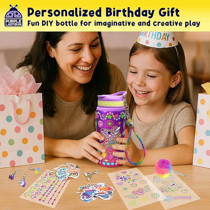 PURPLE LADYBUG Decorate Your Own Water Bottle Kit for Girls - Unicorn Design with Glitter Gem Stickers, Gifts for Girls Ages 5-8-10 Years Old Birthday, Fun Craft for Kids, Christmas Gifts Girl