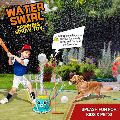 Water Sprinkler Baseball Toy for Kids Outdoor Play – 2-in-1 Splash Game with Bat & Balls, Backyard Summer Water Toys for Toddlers and Children, Fun Lawn Activities for Boys Girls Ages 3-12