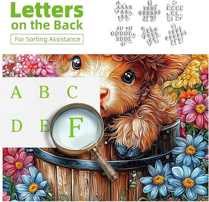 Highland Cow 500 Piece Puzzles for Adults Cute Cow Flower Animal Jigsaw Puzzles 500 Pieces Difficult Unique Family Challenging Puzzle (20"x20")
