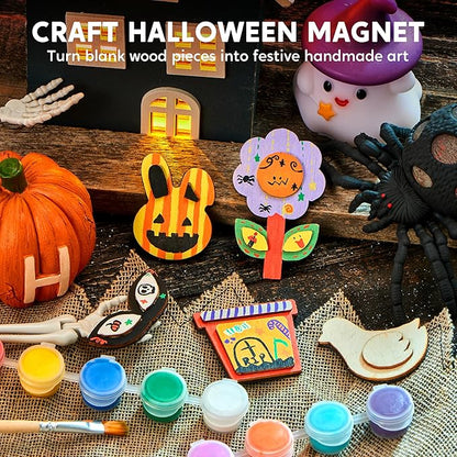JOYIN 12 Wooden Magnet Creativity Arts & Crafts Painting Kit for Kids, Decorate Your Own Painting Gift for Halloween Crafts, Birthday Parties and Family Crafts, Party Favors for Boys Girls