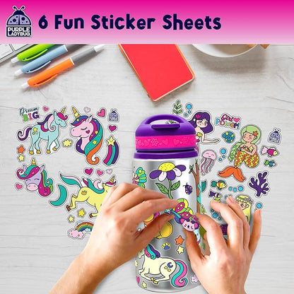 PURPLE LADYBUG Decorate Your Own Water Bottle Kit - Gifts for Girls Ages 4-8 Years Old Birthday, Little Girl Gifts, Kids Water Bottle for School, Christmas Gift for Girls
