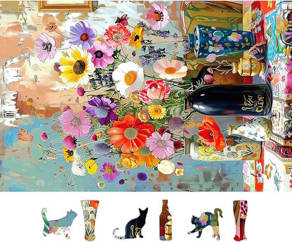 Floral Bouquet 500 Piece Jigsaw Puzzle for Adults Colorful Wildflowers & Vases Puzzle - Premium Art Puzzle for Adults, Family or Seniors - 15"x23" Challenging Puzzle with Poster