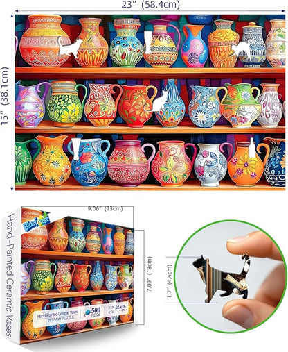 Blueforest 500 Piece Jigsaw Puzzle for Adults - Unique Shape Pieces | Colorful Vase Shelf Art | 23x15 Inches Challenging Fun Puzzle