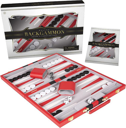 Backgammon Set 18 inch, Large - Classic Board Game for Adults and Kids with Premium Leather Case - Includes Strategy & Tip Guide (Red)