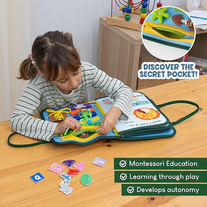 BONNYCO Busy Board for 1 Year Old Animals Montessori Busy Book for Toddlers 1-3 2-4, Felt Quiet Book Baby, Montessori Toys, Toddler Learning Toys Travel Airplane Car | Educational Activity Board