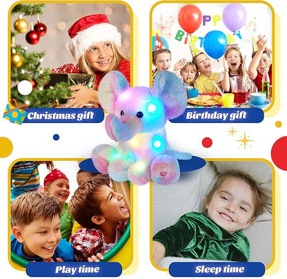 Glow Guards 12'' Musical Light up Rainbow Elephant Stuffed Animal,LED Singing Soft Wildlife Animal Plush Toy with Night Lights&Lullaby,Birthday Children's Day Hoilday Gift for Toddler Kids