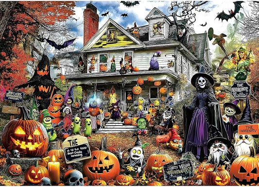 Halloween 1000 Piece Jigsaw Puzzle for Adults – Spooky Haunted House with Pumpkins & Witches | Challenging Fall Decor Puzzle & Unique Gift Idea for Halloween Enthusiasts