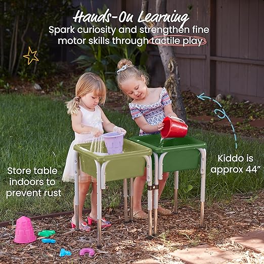 ECR4Kids 2-Station Sand and Water Adjustable Play Table, Sensory Bins, Fern Green/Hunter Green