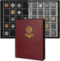 200 Pockets Coin Album - Coin Collecting Book with 10 Pages, 33x33 mm Grid Holder for Pounds Pence Cents Dollars Nickel (Red) CS48200RE