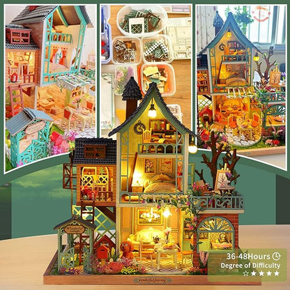 Flever DIY Miniature House Kit, Tiny Home Kit with LED Light, Mini House Build Craft Kits for Adults and Teens, Home Decor Creative Gift for Family/Friends (Secret Jungle)