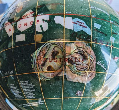 Unique Art 10-Inch Tall Table Top Green Crystal and Pearl Ocean Gemstone World Globe with Silver Tripod Stand (150 GT Green CRY Silver)