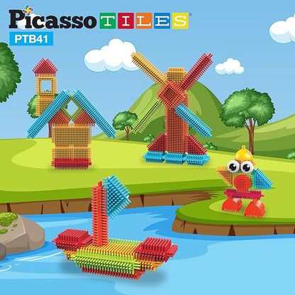 PicassoTiles Toys 41 piece Hedgehog Block Building Blocks Construction Toy Set w/IdeaBook Learning Playset None Magnetic STEM STEAM Educational Kit Child Brain Development Preschool Kindergarten PTB41