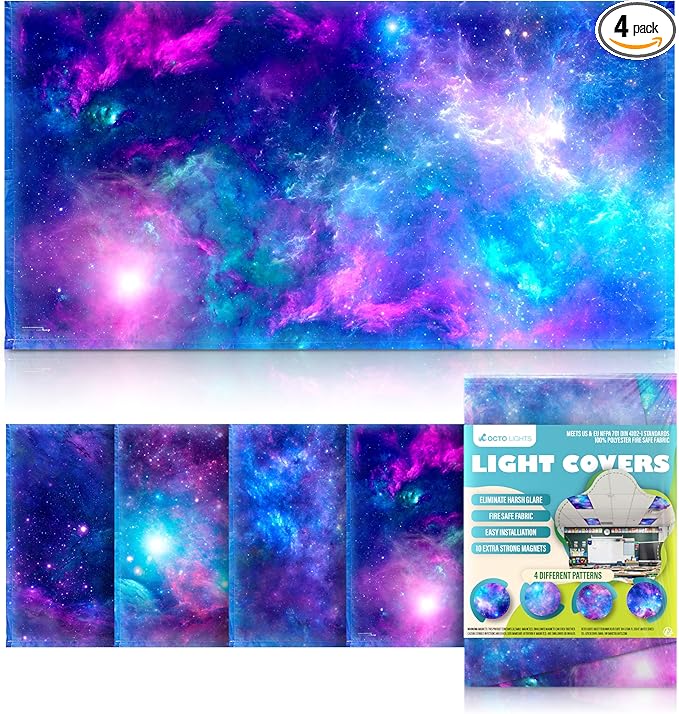 Magnetic Fluorescent Light Covers for Ceiling Lights - Astronomy Cover for Fluorescent & LED Fixture - Must Haves for Teacher Supplies - Classroom, Home, Office Decor - Shield Overhead Lighting