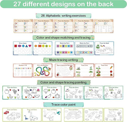 WJPC 53 Designs Busy Book for Toddlers 1,2,3,4,5,6 Years. Preschool Learning Busy Board Kids Boys&Girls Quiet Montessori Toddler Activity Book, Tracing Coloring
