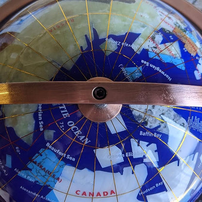 Limited Edition! Unique Art Since 1996 Blue Lapis Table Top Gemstone World Globe with 4 Leg Copper Plated Zinc Alloy Stand (220MM/BLUE OCEAN/4LEG COPPER)