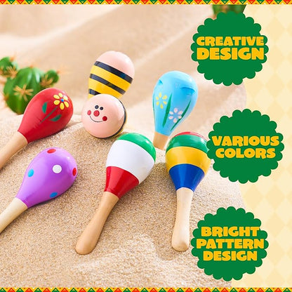 JOYIN 24 PCS Cinco De Mayo Mini Wooden Maracas for Kids, Fiesta Party Favors and Baby Maracas with Wooden Rattle Noisemakers Colorful Maracas Perfect for Cinco De Mayo Party