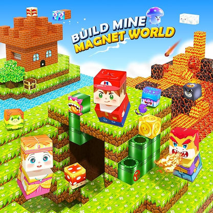 Magnetic Blocks Building Toys, Mine Magnet World Game Set for Kids Ages 4-8 5-7 6-8, STEM Sensory Magnetic Toys for Toddlers, Gift for 3+ Year Old Boys Girls