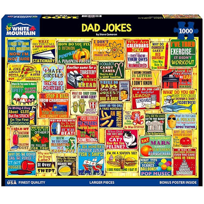 White Mountain 1000 Piece Puzzle Fun Collage Jigsaw Puzzles Gift for Adults Family and Grandparents - Dad Jokes
